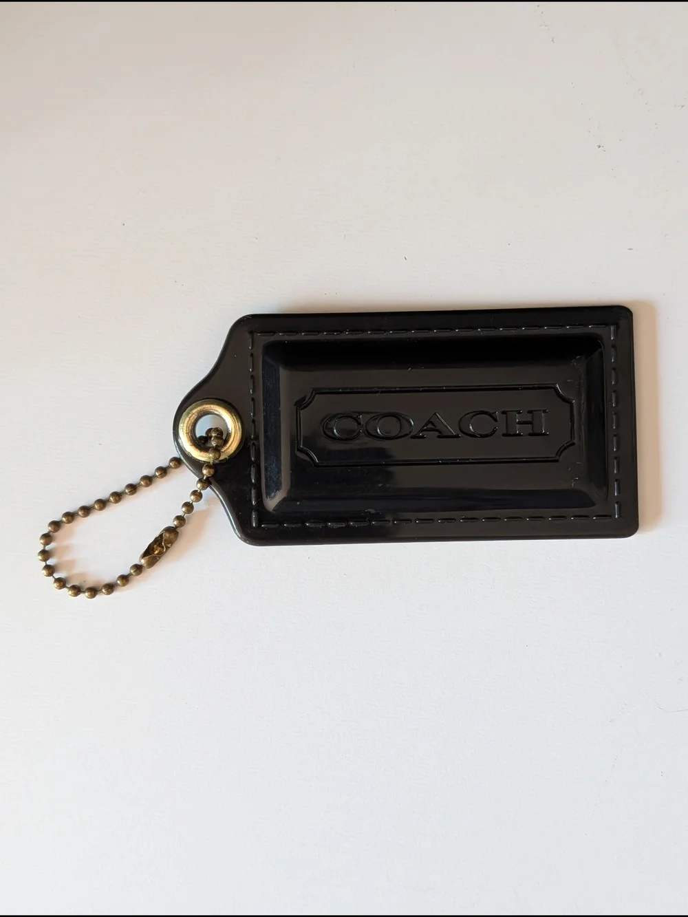 Coach Oversized Black Hard Plastic Hang Tag 3.5” Brass Ball Chain Rare